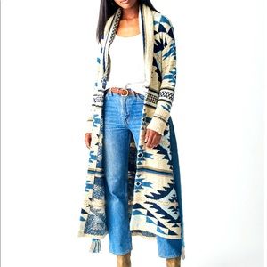 Faherty Yellowtail Paloma Duster 100% Organic Cotton Waist Tie Native Print S